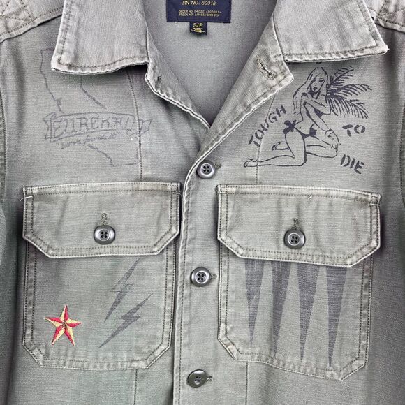 Lucky Brand Green Military Button Down Jacket Type L-54C California Men's Sz S - Picture 4 of 9